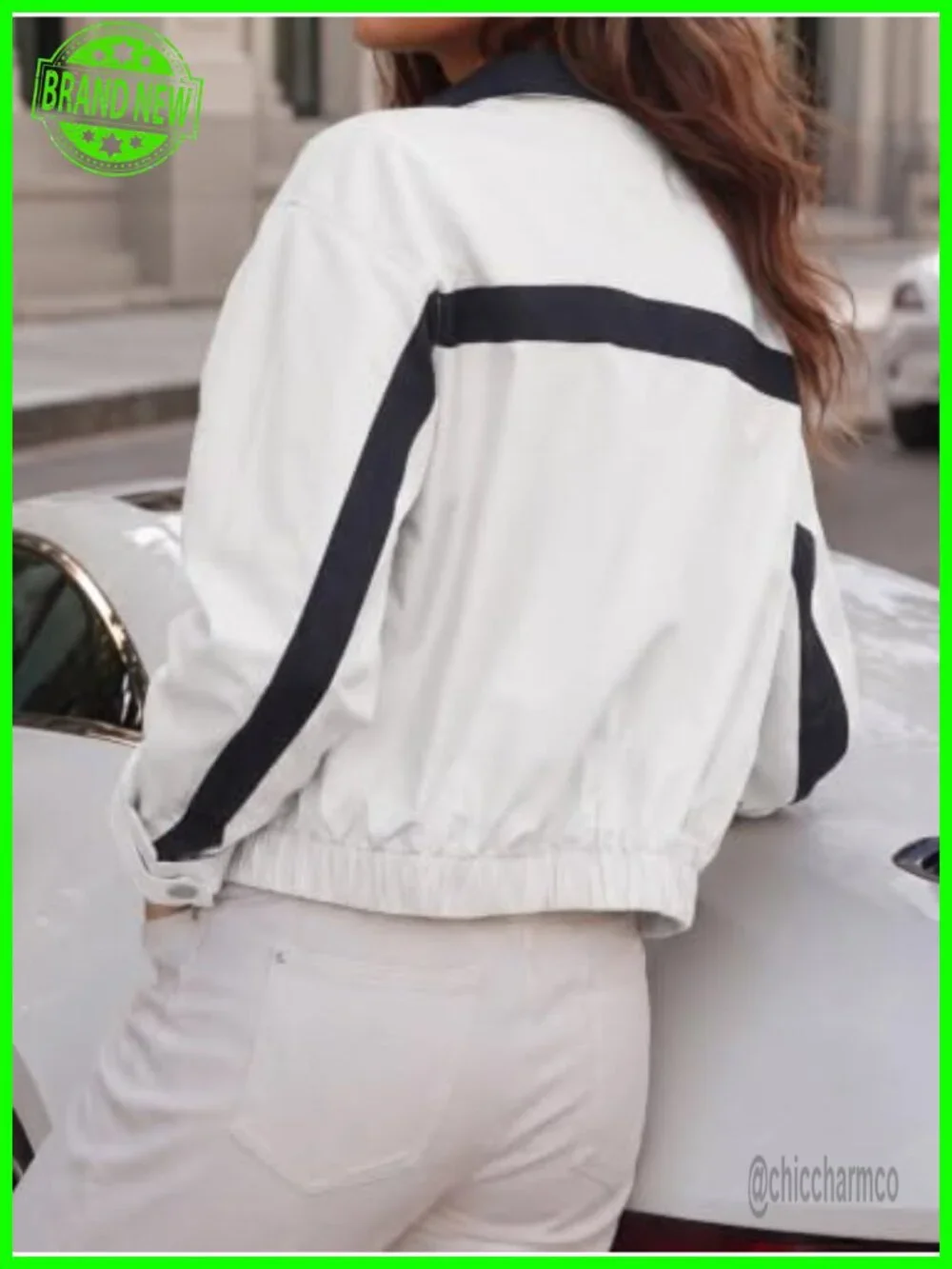 Cropped Zip Up Windbreaker Jacket Oversized Lightweight Casual Colorblock
